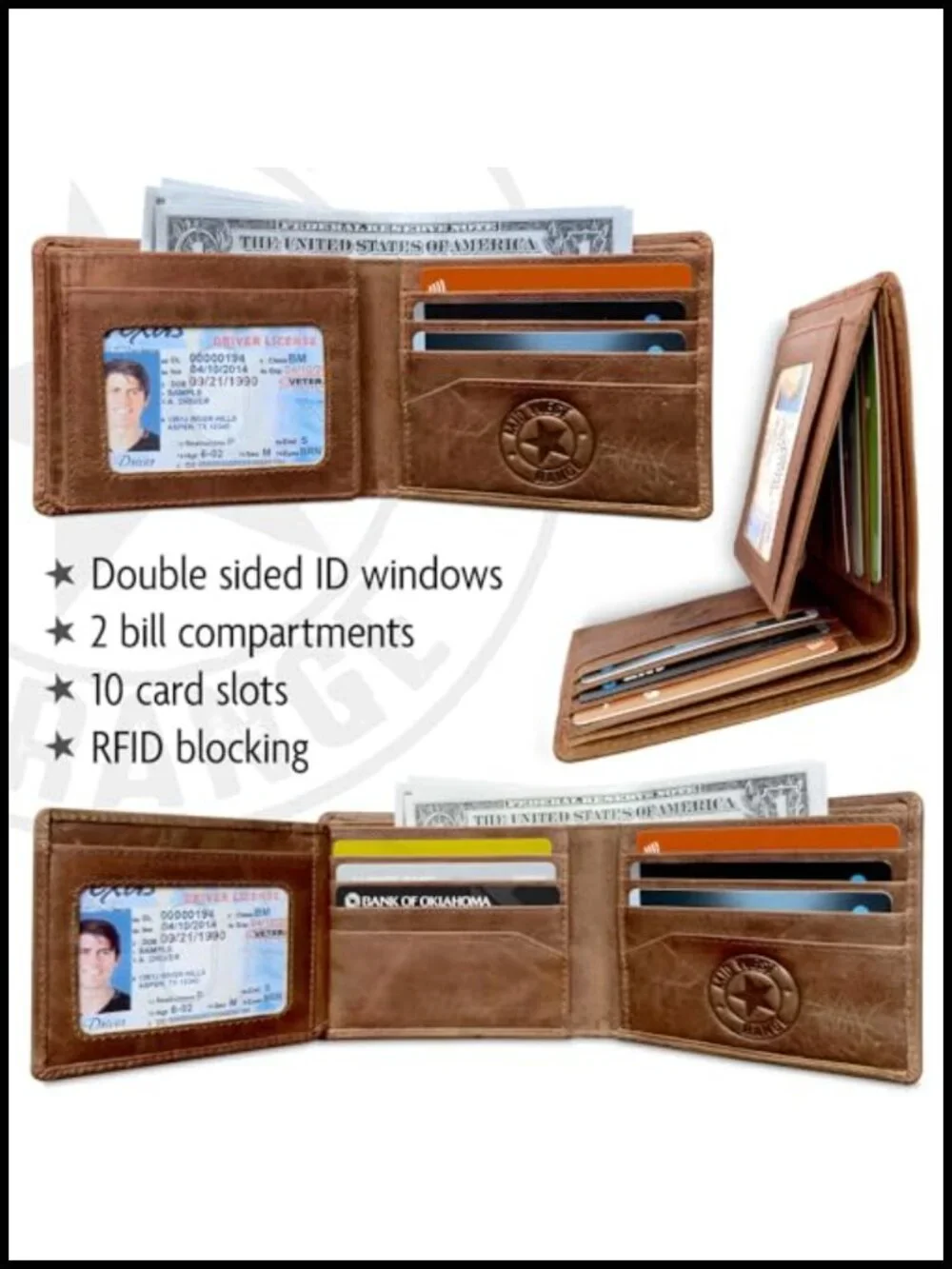 Biker Bifold Wallet with Chain, Full-Grain Leather, RFID Protected, 10 Card